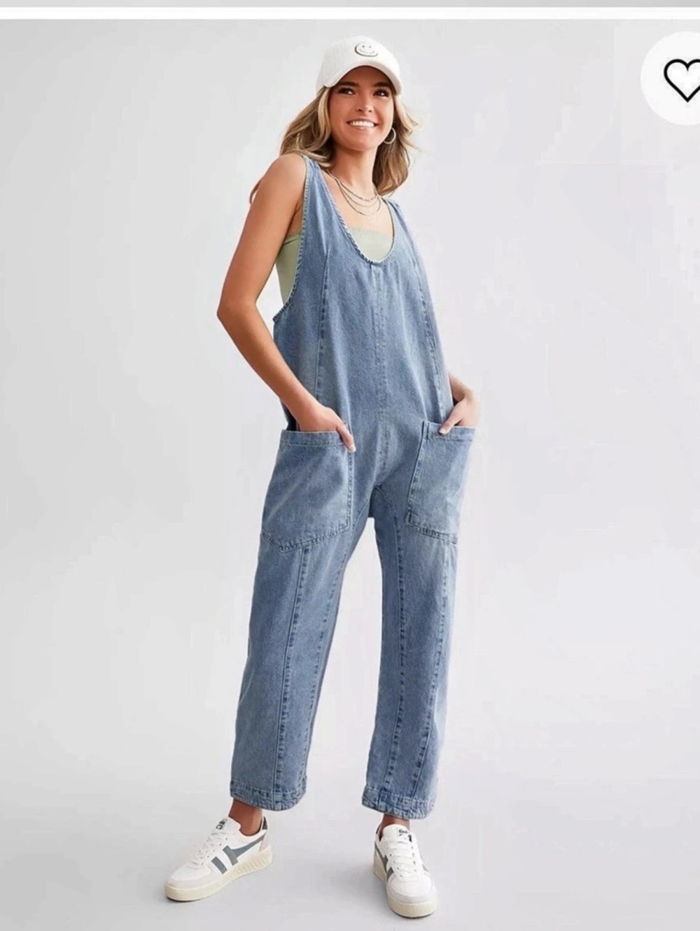 We The Free High Roller Overall Denim Jumpsuit, Size Large Like New